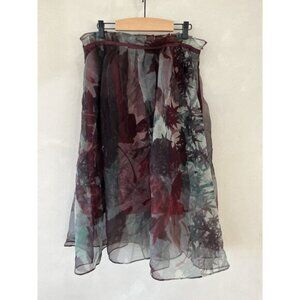 PERUVIAN CONNECTION Women’s 10 Silk Flowy Midi SKIRT Lined Pleated Black Maroon